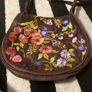 Anthropologie Lucky Penny Embroidered Leather Crossbody purse